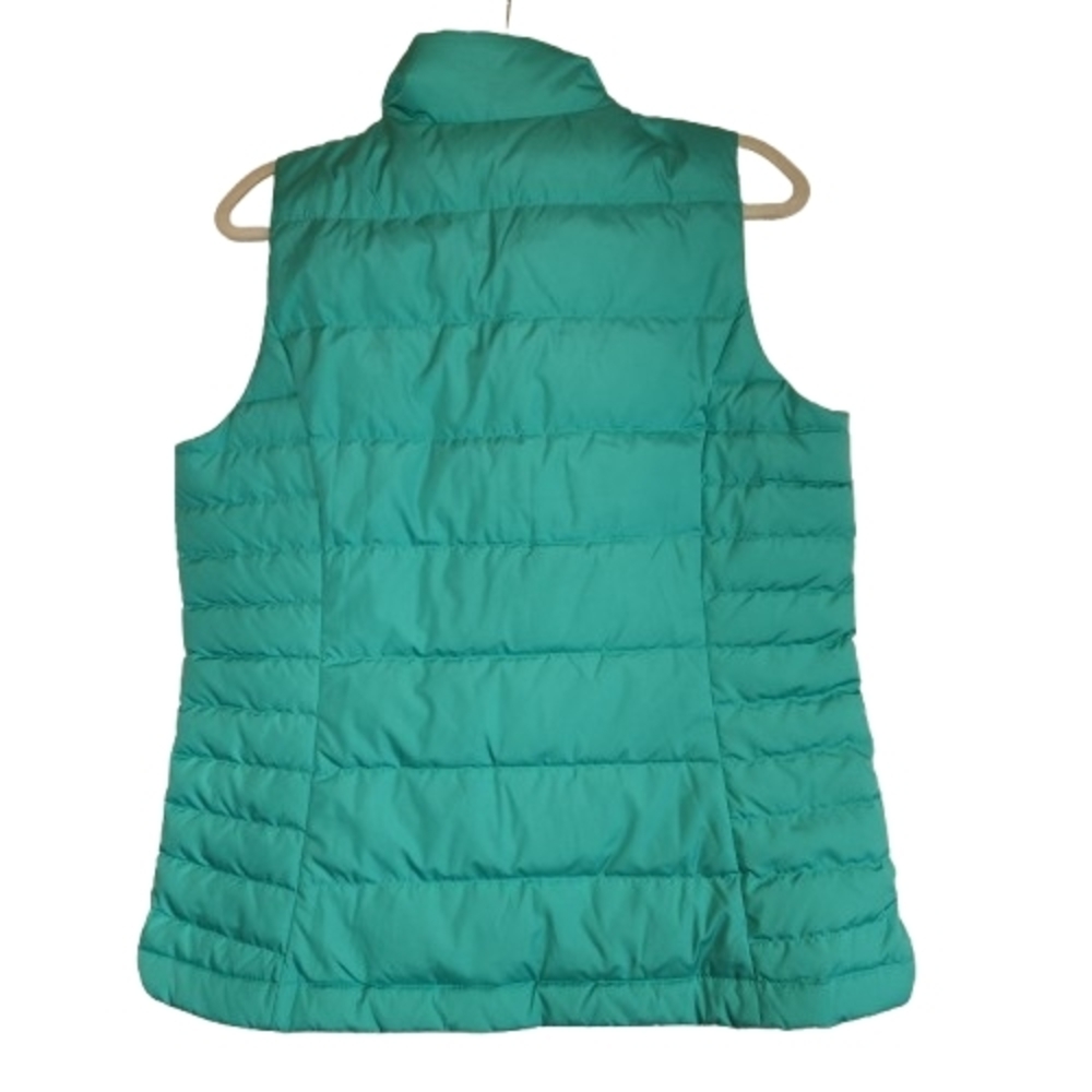 Lands End Teal Green Down Filled Puffer Vest Zip Front Size M Snap Pockets Warm - Picture 2 of 12